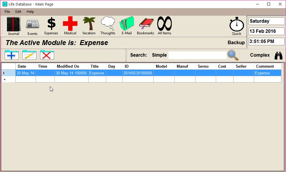 Main Page of the Life Database